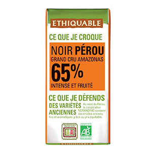 Mini barres de chocolat noir du Pérou 65% bio - ETHIQUABLE - 30g x24