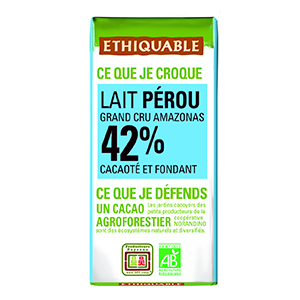 Mini barres chocolat lait du Pérou 42% bio - ETHIQUABLE - 30g x24  