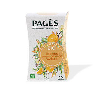 Boite de 20 infusions Rooïbos bio saveur Orange Vanille - PAGES