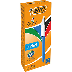 Boite de 12 stylos bille 4 couleurs bleu - BIC